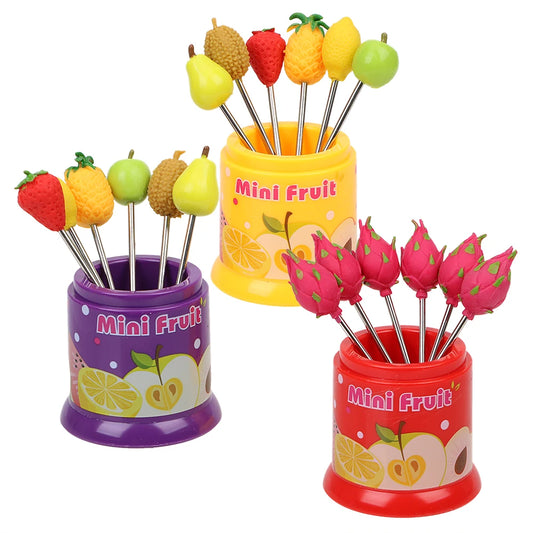 Fruit Pattern Fruit Fork 6Pcs/Set Creative Stainless Steel Kitchen Accessories Tableware Snack Cake Dessert Food Fork