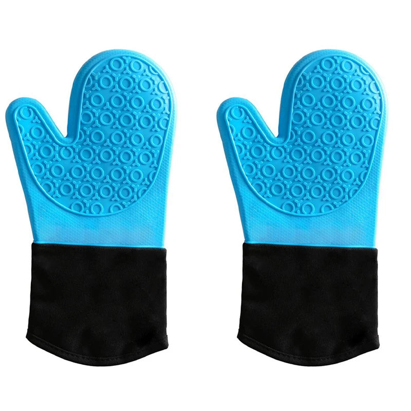 Non-Slip Silicone Oven Mitt Waterproof Heat Resistant Kitchen Gloves Long Cotton Bbq Oven Gloves for Barbecue Cooking Baking