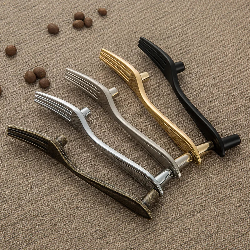 Creative Cutlery Furniture Cabinet Handle Knife And Fork Spoon Black Cupboard Kitchen Knobs Drawer Door Pull 76 Hole Distance