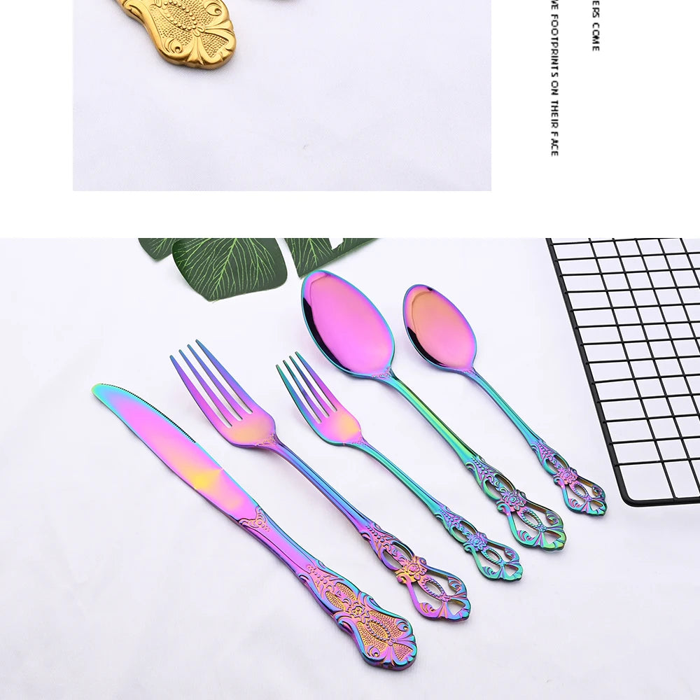 Royal Flatware Cutlery Set Silver Stainless Steel Dinnerware Western KnifeTea Spoon Fork Silverware Tableware Kitchen Set