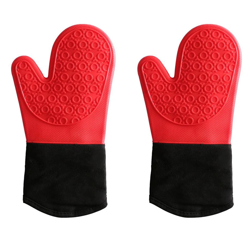 Non-Slip Silicone Oven Mitt Waterproof Heat Resistant Kitchen Gloves Long Cotton Bbq Oven Gloves for Barbecue Cooking Baking