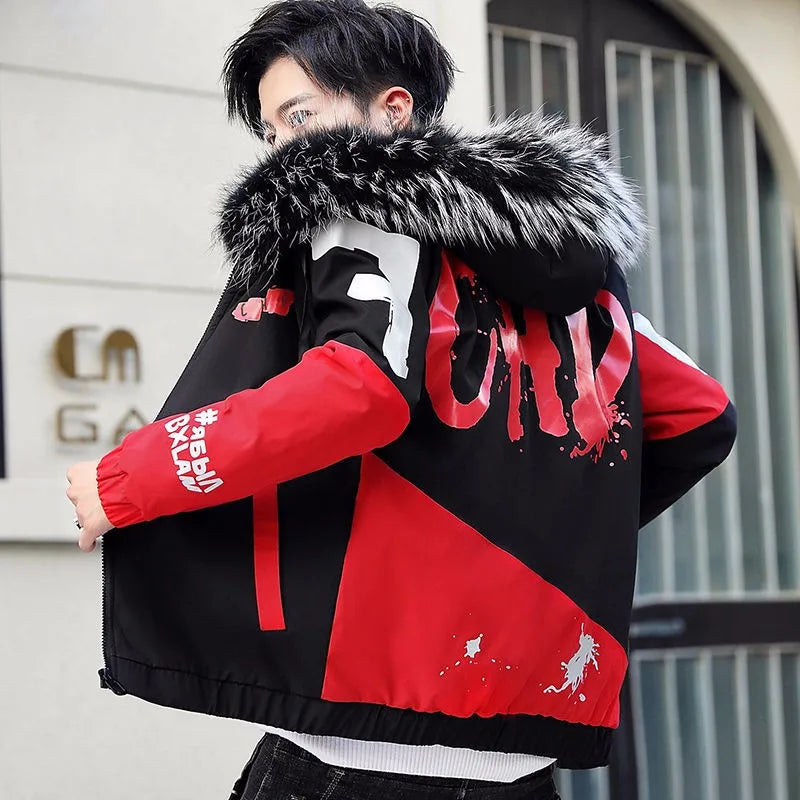 2023 Fashion Winter Jacket Men Big Cool Fur Collar Casual Parka Outwear Thicken Warm Hooded Coat Mens Winter Jackets And Coats