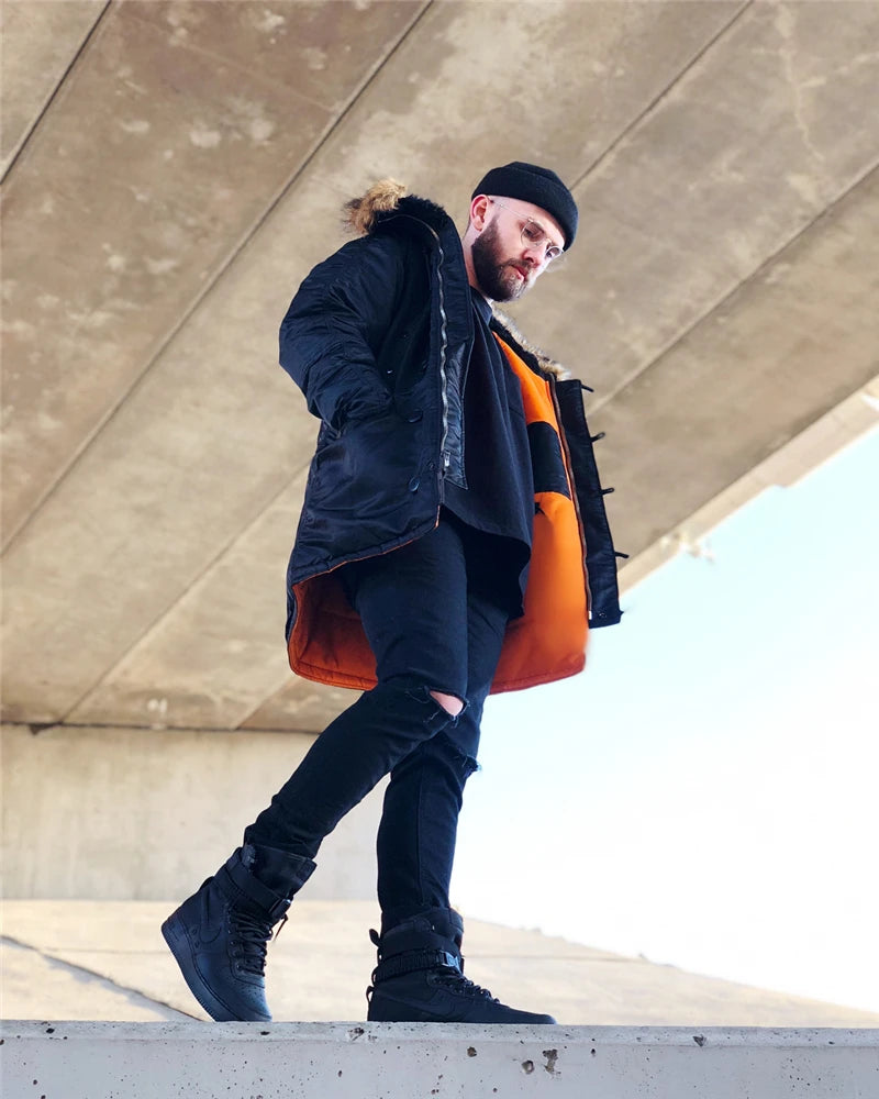 2025 Winter N3B puffer men long Куртка аляска coat military fur hood warm tactical bomber army korean thick parka