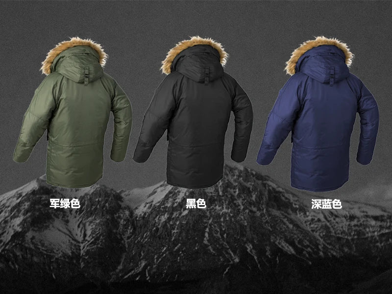 2025 Winter N3B puffer men long Куртка аляска coat military fur hood warm tactical bomber army korean thick parka