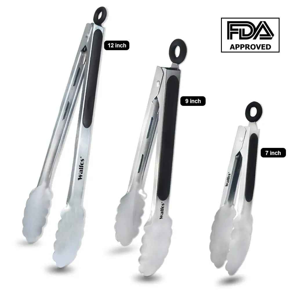 WALFOS BBQ Grilling Tong Salad Serving Food Tong Stainless Steel Metal Kitchen Tongs Barbecue Cooking Locking Tong Food BBQ Clip