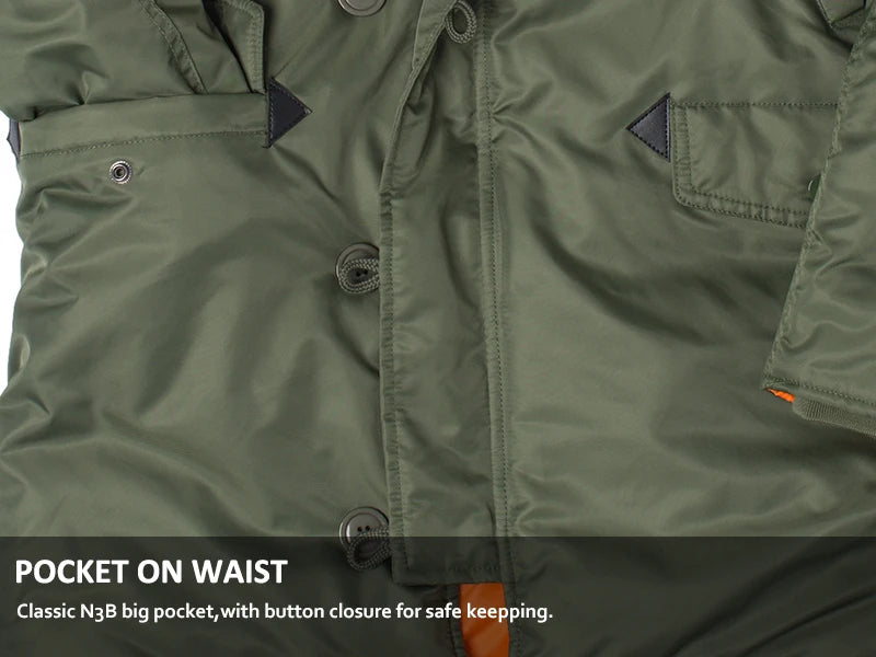 2025 Winter N3B puffer men long Куртка аляска coat military fur hood warm tactical bomber army korean thick parka