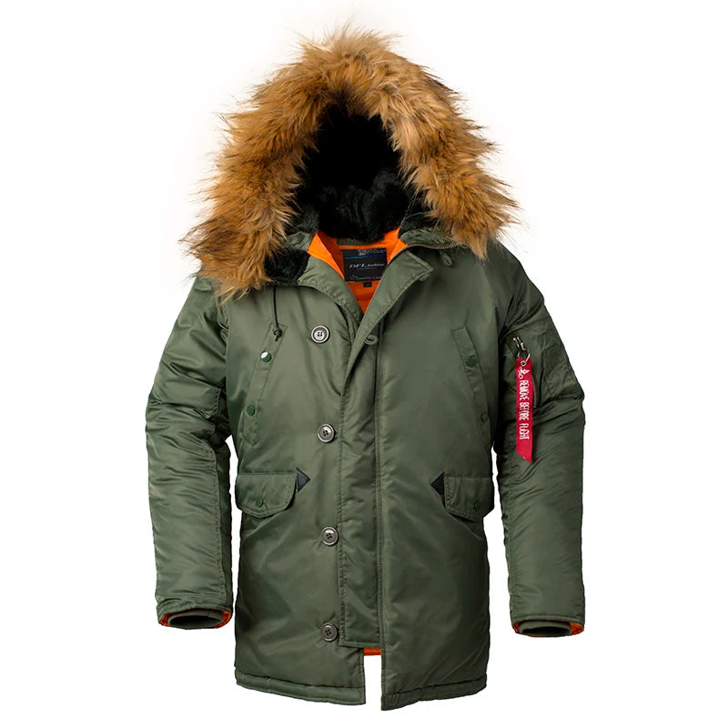 2025 Winter N3B puffer men long Куртка аляска coat military fur hood warm tactical bomber army korean thick parka