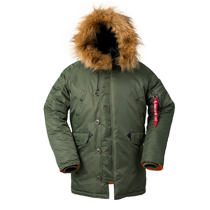 2025 Winter N3B puffer men long Куртка аляска coat military fur hood warm tactical bomber army korean thick parka
