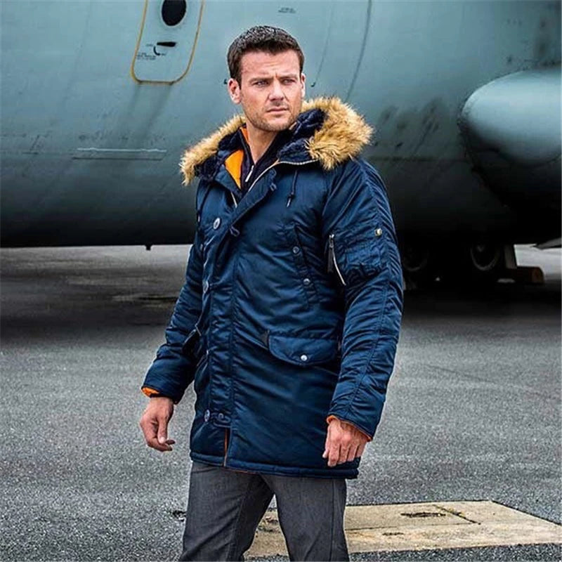 2025 Winter N3B puffer men long Куртка аляска coat military fur hood warm tactical bomber army korean thick parka