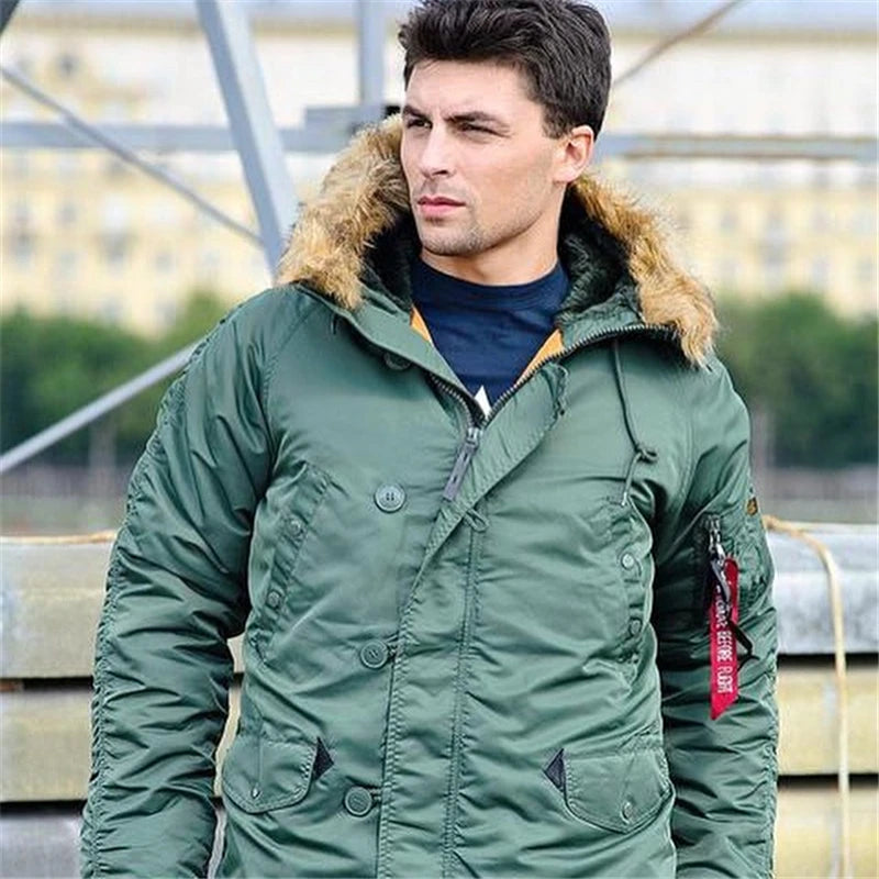 2025 Winter N3B puffer men long Куртка аляска coat military fur hood warm tactical bomber army korean thick parka