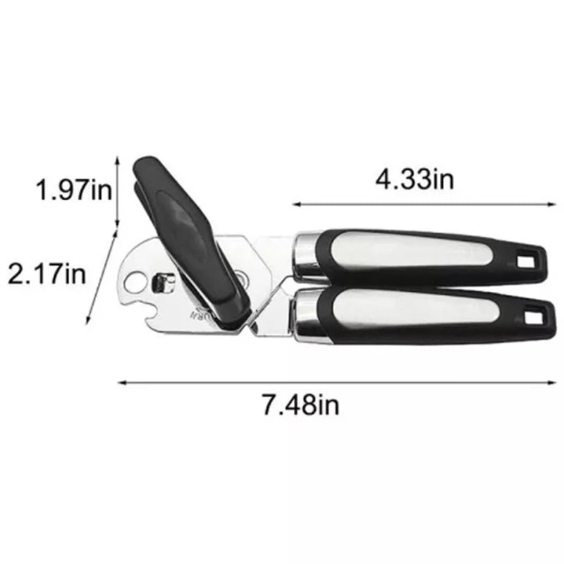 3 in 1 Professional Manual Stainless Steel Cans Opener Practical Unique Kitchen Tools Corkscrew Handle Grip Bottle Opener 1PC
