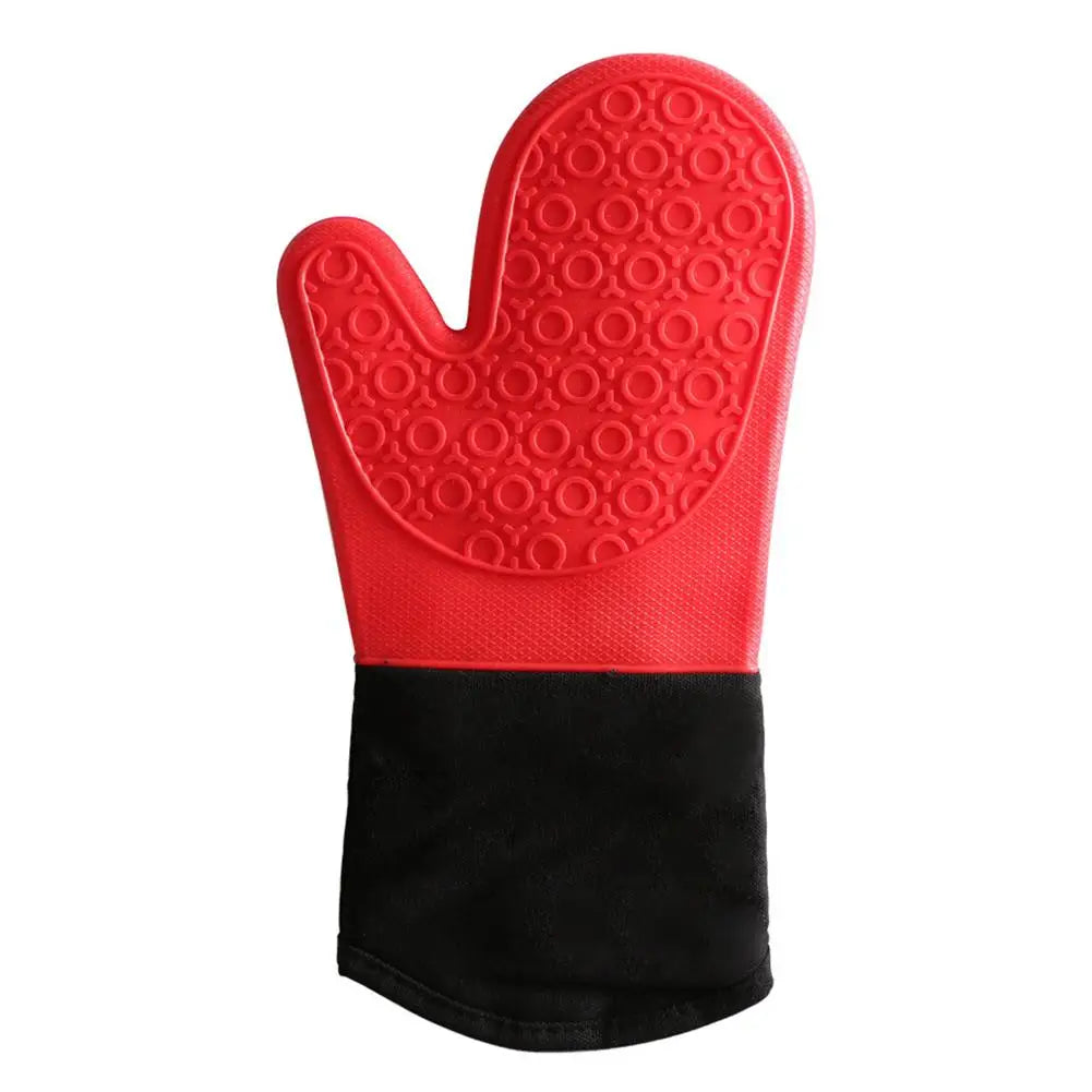 Non-Slip Silicone Oven Mitt Waterproof Heat Resistant Kitchen Gloves Long Cotton Bbq Oven Gloves for Barbecue Cooking Baking