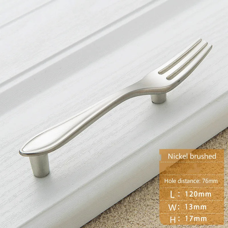 Creative Cutlery Furniture Cabinet Handle Knife And Fork Spoon Black Cupboard Kitchen Knobs Drawer Door Pull 76 Hole Distance