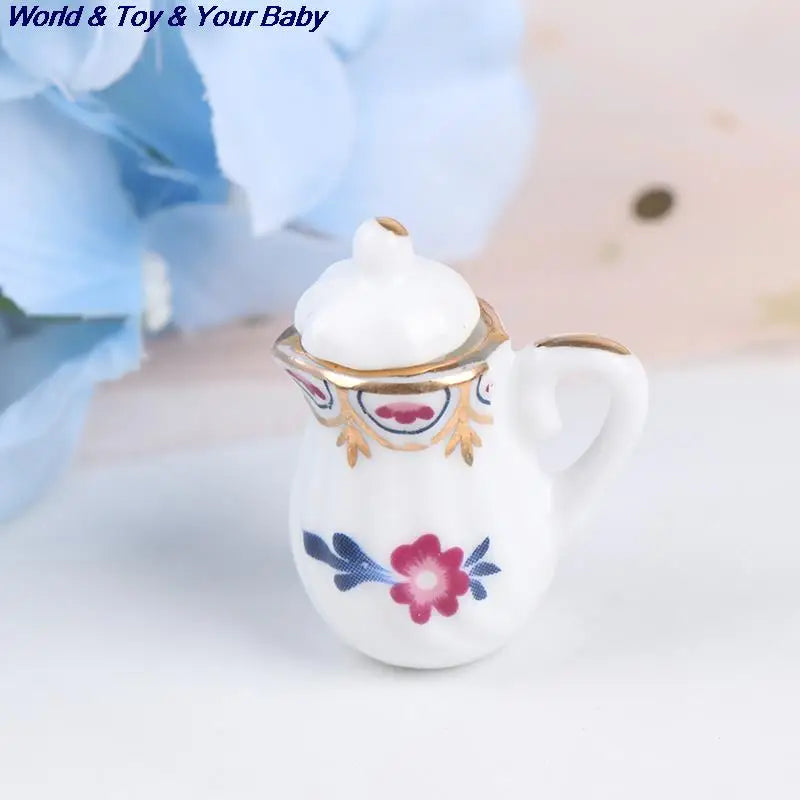 15Pcs 1:12 Miniature Porcelain Tea Cup Set Chintz Flower Tableware Kitchen Dollhouse Furniture Toys For Children
