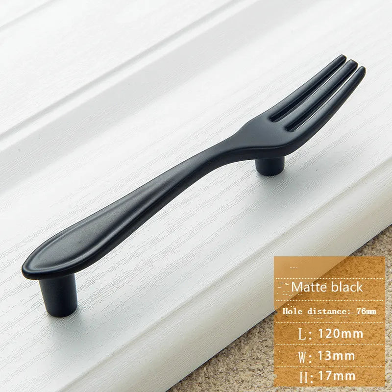 Creative Cutlery Furniture Cabinet Handle Knife And Fork Spoon Black Cupboard Kitchen Knobs Drawer Door Pull 76 Hole Distance