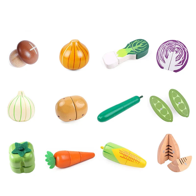 1PCS Wood Toy Magnetic Cutting Vegetables Cooking Food Pretend Play Simulation Kitchen Model Educational Toys For Children Kids