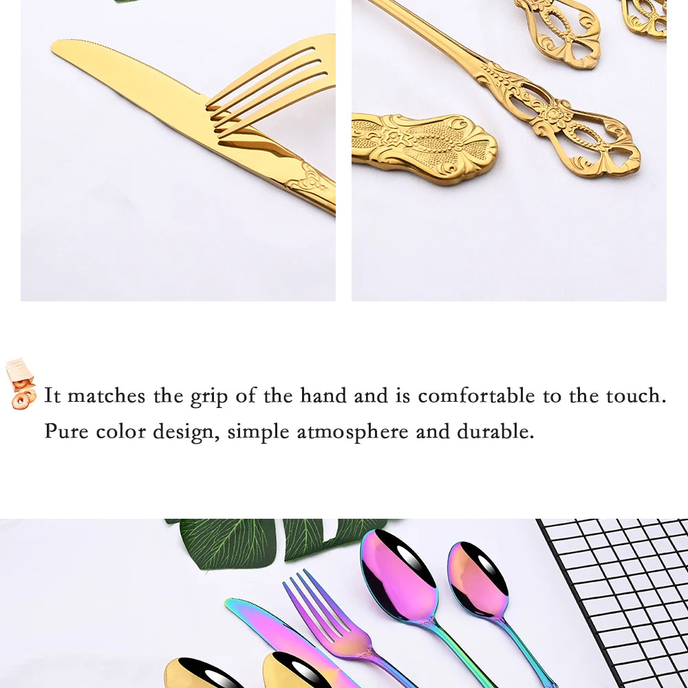 Royal Flatware Cutlery Set Silver Stainless Steel Dinnerware Western KnifeTea Spoon Fork Silverware Tableware Kitchen Set