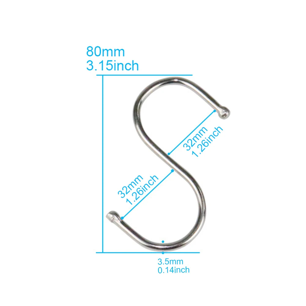 10pcs Stainless Steel S Hooks with Sharp Tip Utensil Meat Clothes Hanger Hanging Hooks for Butcher Shop Kitchen Baking Tools