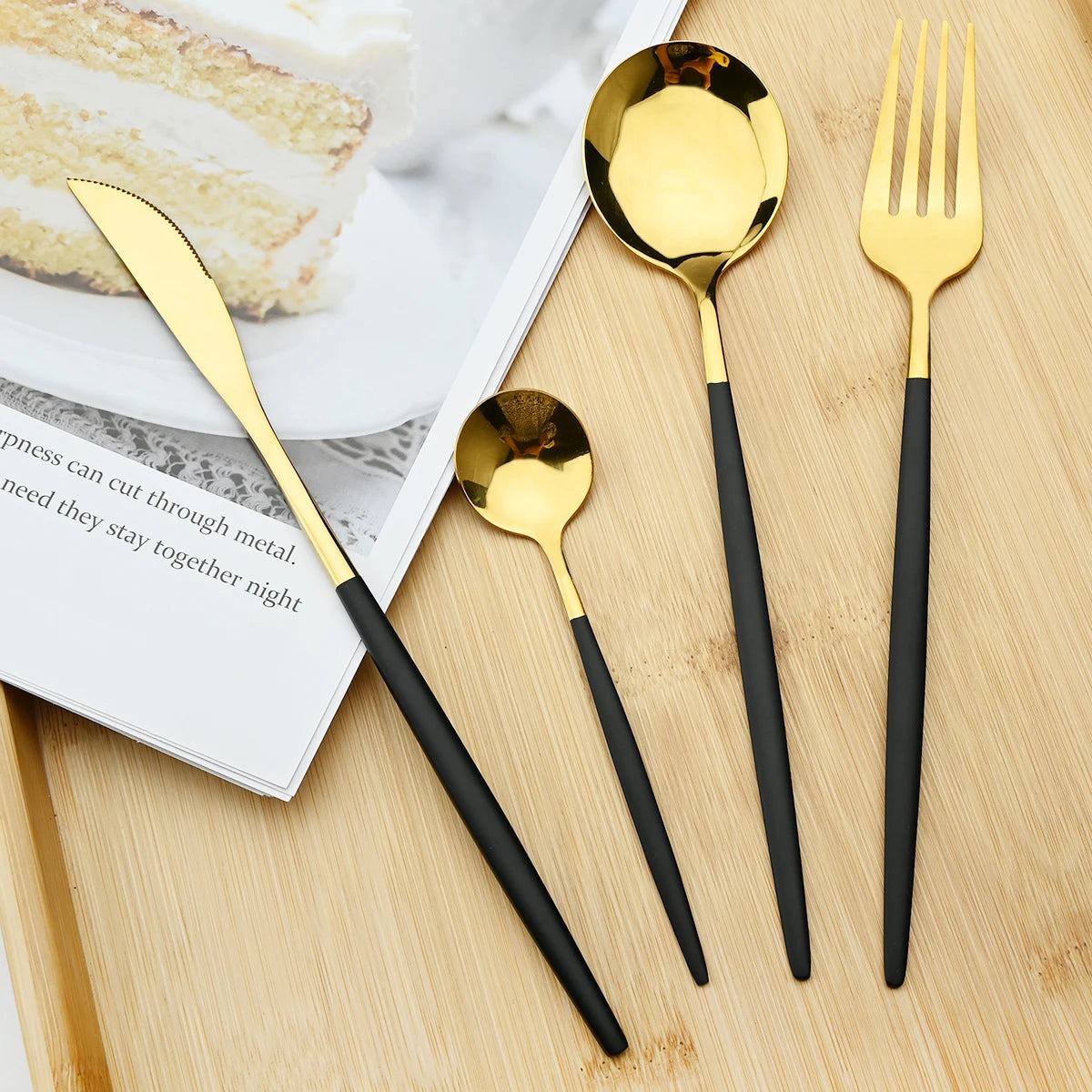 24Pcs/Set Stainless Steel Dinnerware Set Mix Gold Cutlery Set Dinner Knife Fork Coffee Spoon Tableware Kitchen Silverware Sets