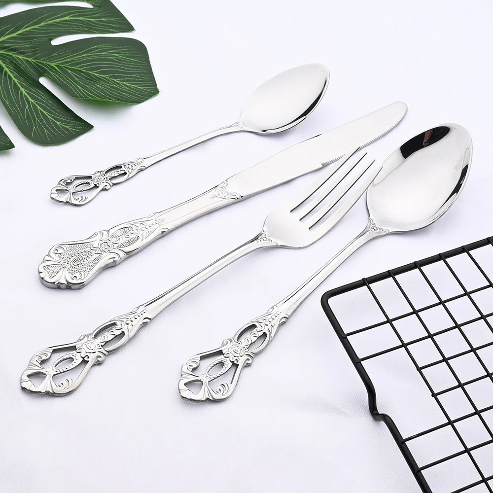 Royal Flatware Cutlery Set Silver Stainless Steel Dinnerware Western KnifeTea Spoon Fork Silverware Tableware Kitchen Set