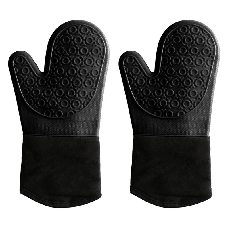 Non-Slip Silicone Oven Mitt Waterproof Heat Resistant Kitchen Gloves Long Cotton Bbq Oven Gloves for Barbecue Cooking Baking