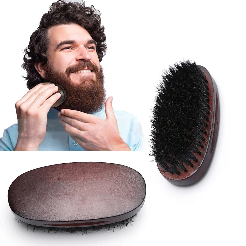 Men's Hair Beard Brush Natural Wood Comb Boar Bristle Brush For Beard & Moustache Facial Hair Grooming Brush Gift Male Kit Barba