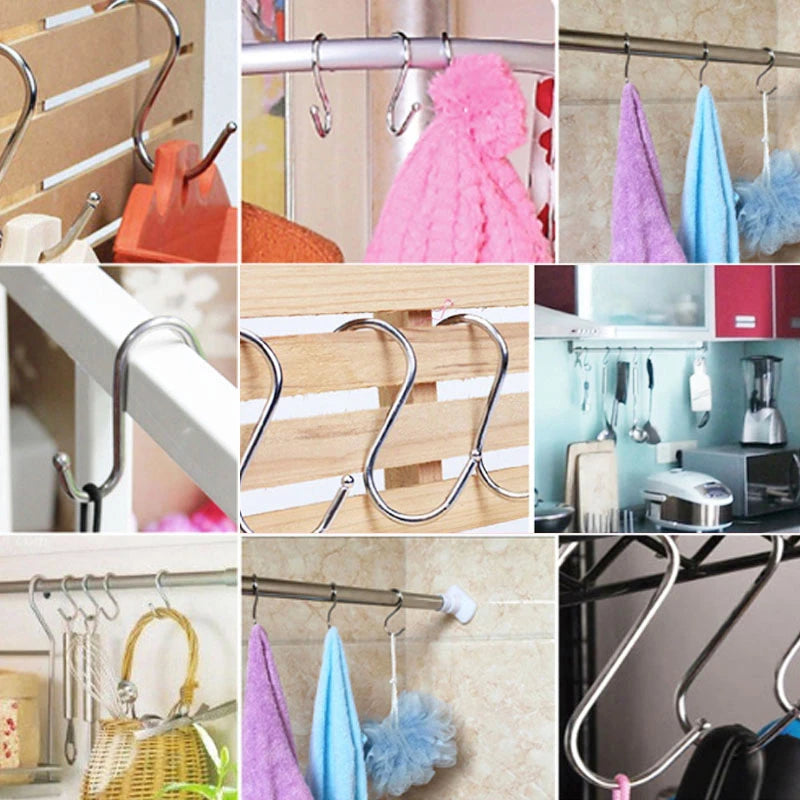 10pcs Stainless Steel S Hooks with Sharp Tip Utensil Meat Clothes Hanger Hanging Hooks for Butcher Shop Kitchen Baking Tools
