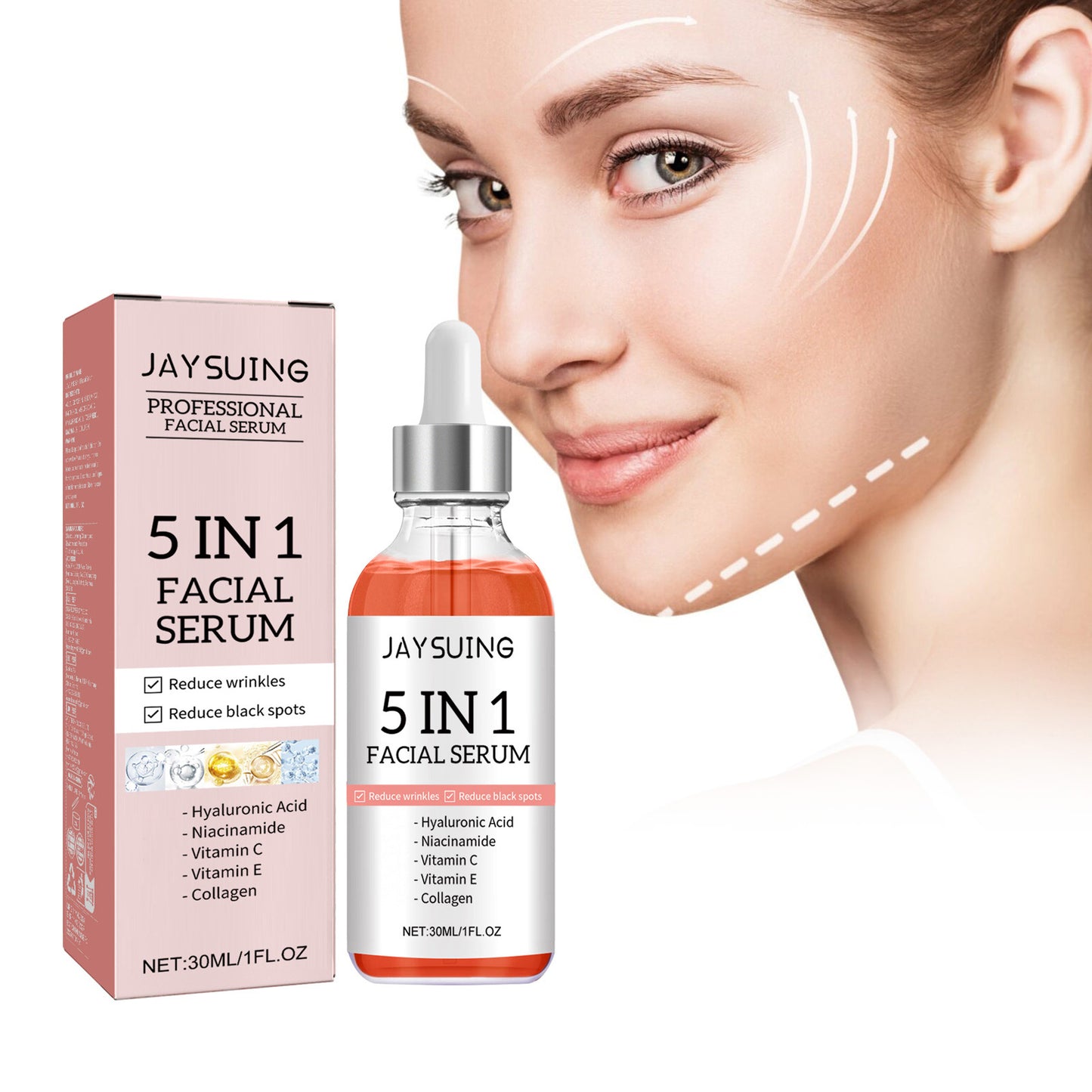 5 In 1 Facial Serum Fade Fine Lines Firming Skin Shrink Pores Moisturizing Brightning Vitamin C Hyaluronic Acid Face Serum