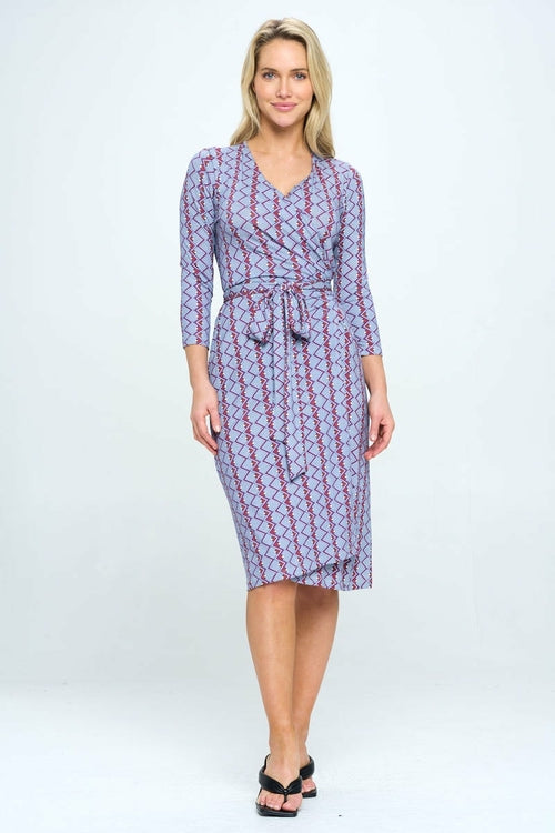 Print V neck Jersey Wrap Dress with Tie