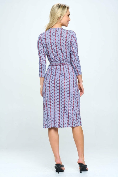 Print V neck Jersey Wrap Dress with Tie