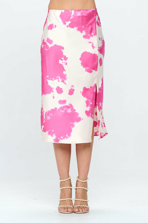 Cow Print Satin Midi Skirt with Slit