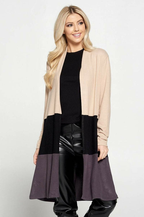 Color Block Open Front Cardigan