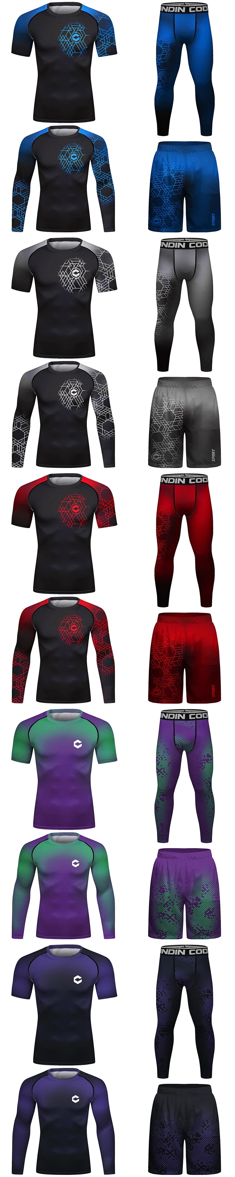 Rashguard Sportsuits men's Kimono Jiu Jitsu Mma T-shirt+Pants Sets Muay thai Shorts Bjj Rashguard for Men Gym Boxing Jerseys