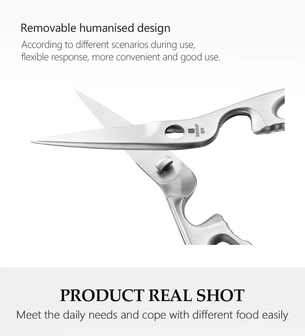 XINZUO Kitchen Scissors One Piece 3Cr13 Stainless Forged Steel Kitchen Powerful  Multi-Function Chicken Bone Kitchen Shears