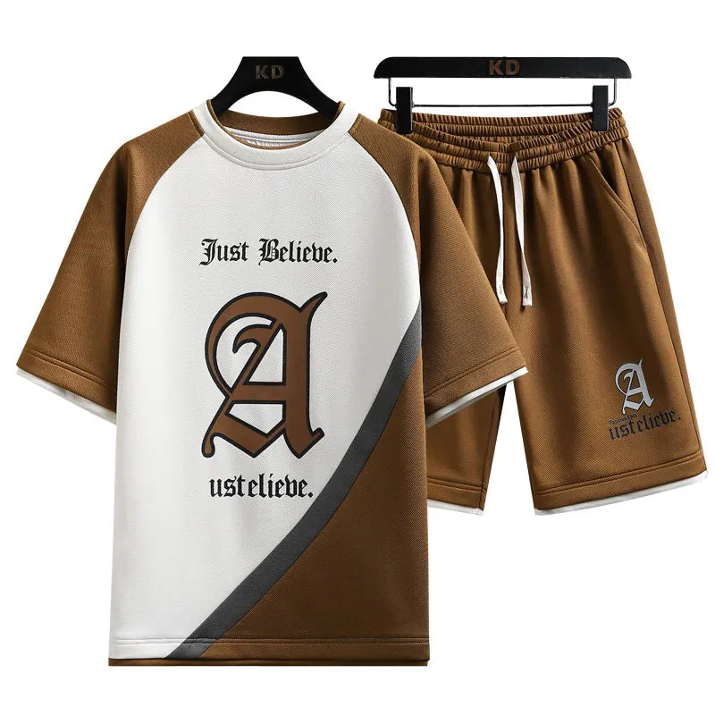 Summer Men Sets Streetwear plaid Short Sleeve T-Shirts +Shorts Breathable Chinese Style Man Sportswear 2 Pieces Suits