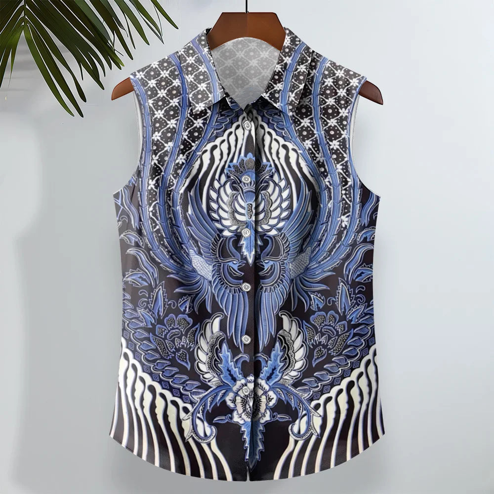 Ethnic Style Men's Shirts Cashew Flower Print Sleeveless Lapel Tops Hawaiian Shirt For Men Casual Vintage Oversized Men Clothing