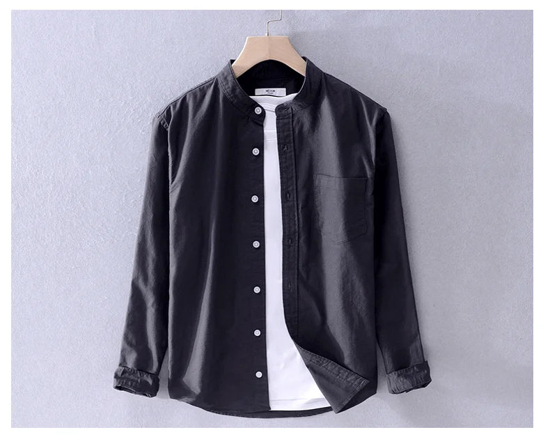 Spring Autumn New Solid Color Fashion Stand Collar Shirt Man High Street Casual Loose Button Long Sleeve Pure Cotton Cardigan