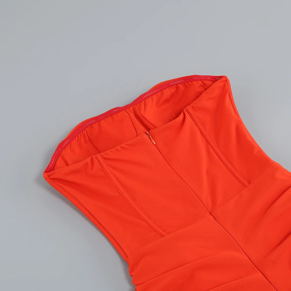 Summer New  women's Sexy breast wrapping，backless Dress, Red Wrinkled Hem Split Party ceremonial dress Long， Dress