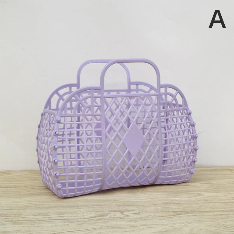 Kitchen Storage Basket Hollow Portable Shower Bath Baskets Desktop Fruit Hanging Child Toys Snack Plastic Organizer