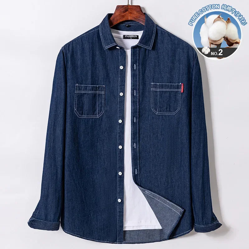 2023 Spring and Autumn Enzyme Washed Men's Long Sleeve Denim Shirt Pure Cotton Casual Fashion Outerwear Versatile Men's Clothing