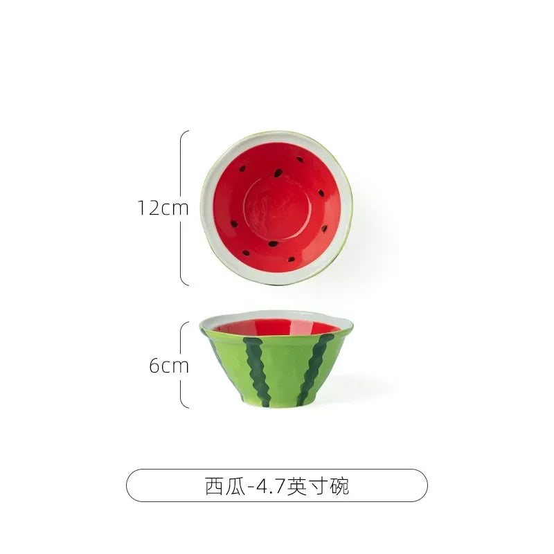Watermelon Bowl Ceramic Bowl Plate Set Home Ramen Bowl Cute Hand-painted Tableware Children's Rice Bowls Kitchen Accessories