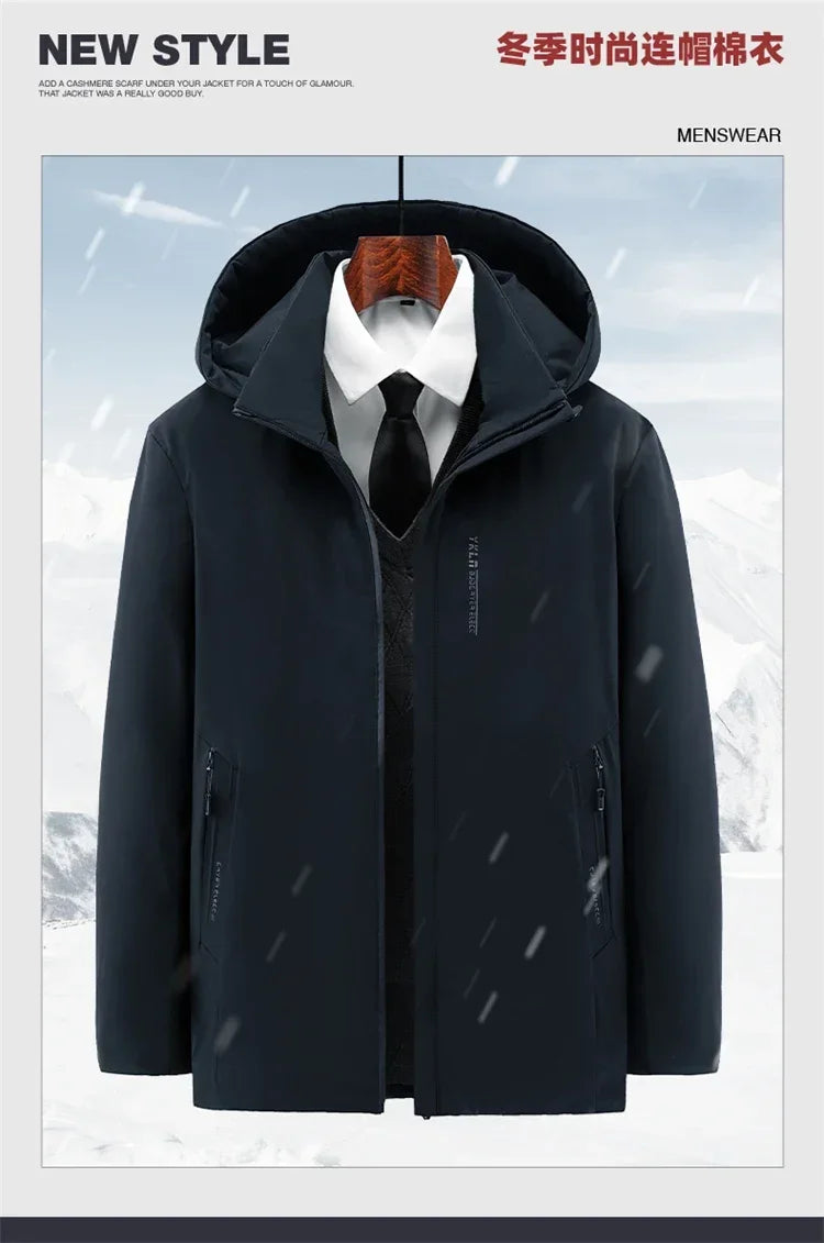 Men Fashion Hooded Windproof Warm Coat Plus Size Outwear Men Hooded Thick Fleece Warm Casual Thicken Cotton Jacket Winter Parka