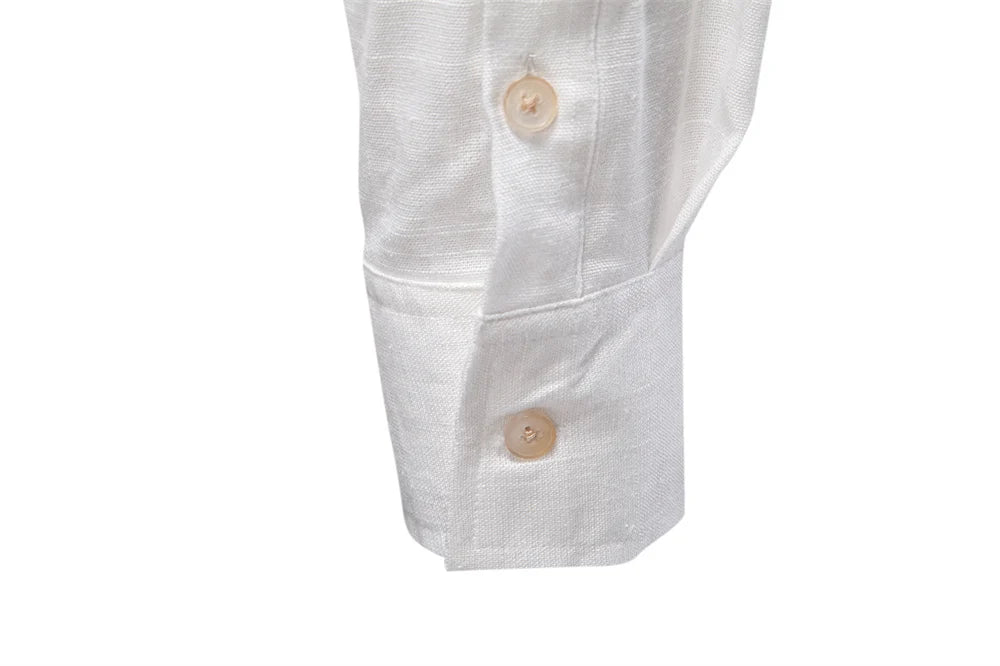 2025 New Design Men's Solid Color Linen Long Sleeve Shirt - Casual Button-Down Collar Shirt for Men