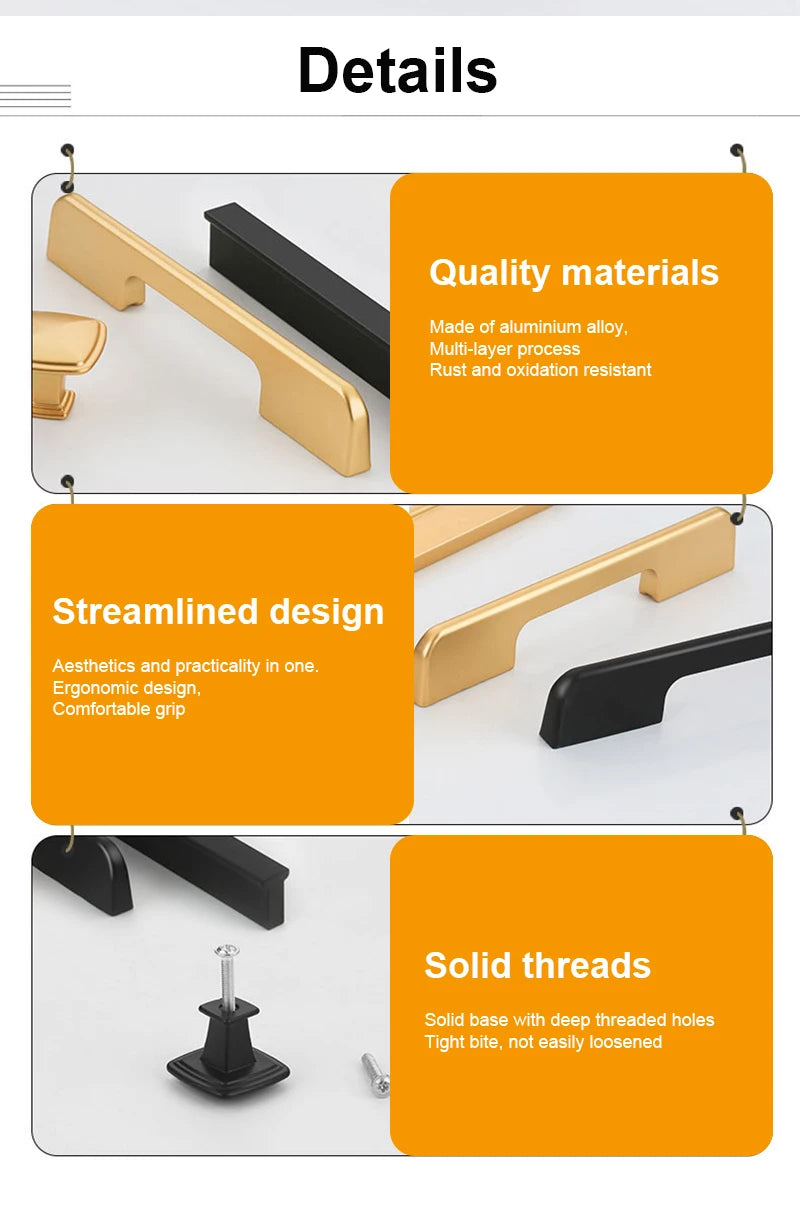 JUIDINTO 1pc Aluminium Cabinet Handle Pulls Black Handle 96-320mm Kitchen Drawer Handle for Furniture Wardrobe Closet