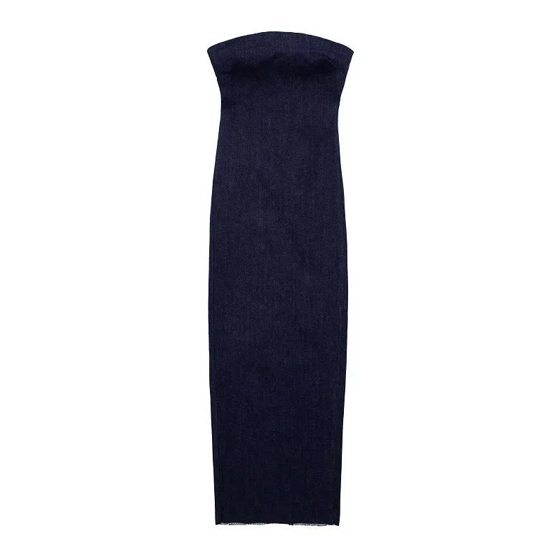 Off Shoulder Denim Dress Woman Blue Corset Long Dress Women Midi Bodycon Dresses For Women 2025 Elegant Party Dresses