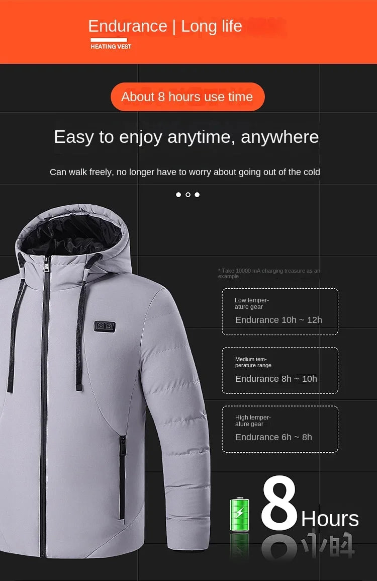 11 Zone Heating Jacket Vest Men Electric Heating Padded Jacket Usb Heating Clothes Outdoor Women Cold-proof Warm Ski Down Jacket