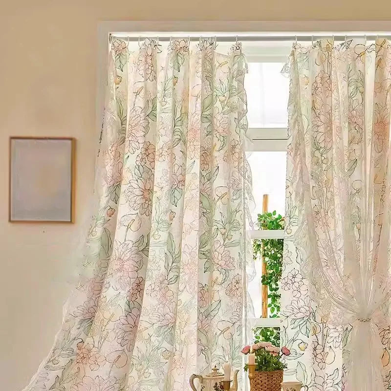 Floral Print Lace Sheer Curtain for Living Room Decoration Window Curtains for Kitchen Modern Tulle Voile Organza Curtains 레이스커튼