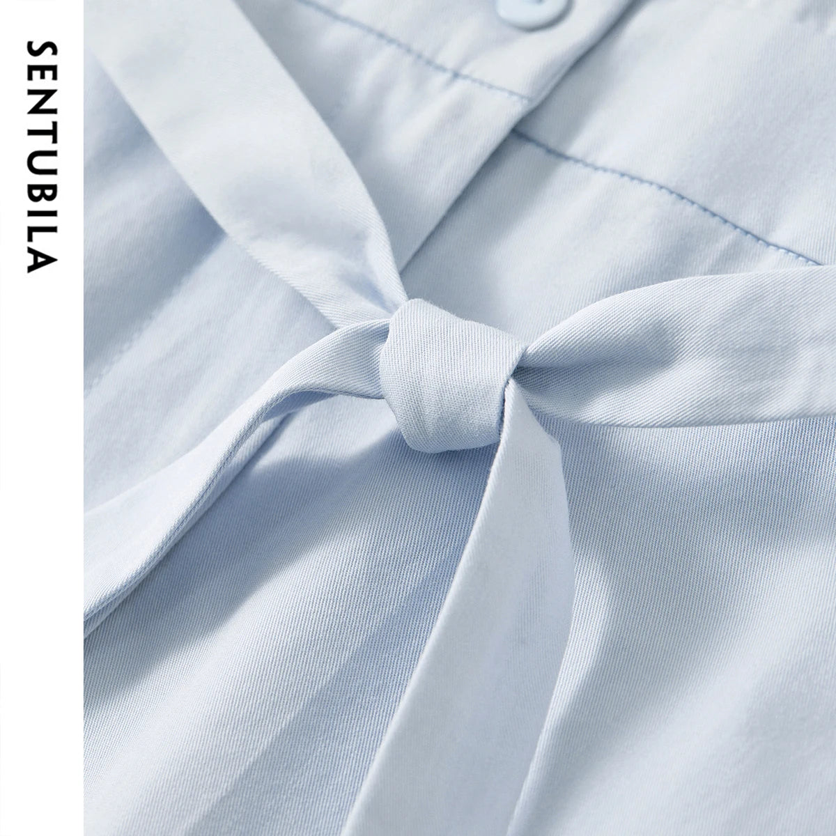 SENTUBILA Lyocell Shirt Dresses Womens 2025 Spring Cotton Embroidery A-line Turn Down Collar Solid Wrap Long Dress 151L58233