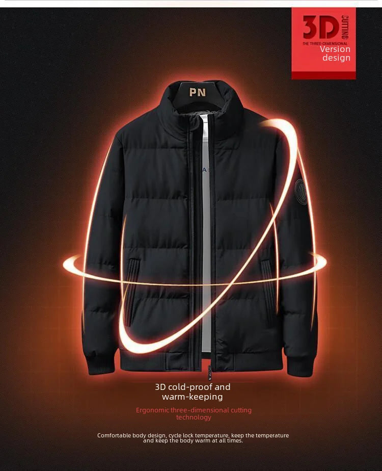 Men's Casual Cotton-padded Coat Winter Warm Thickened Solid Color Jacket Stand Collar Trendy Korean Style Fit Padded Jacket