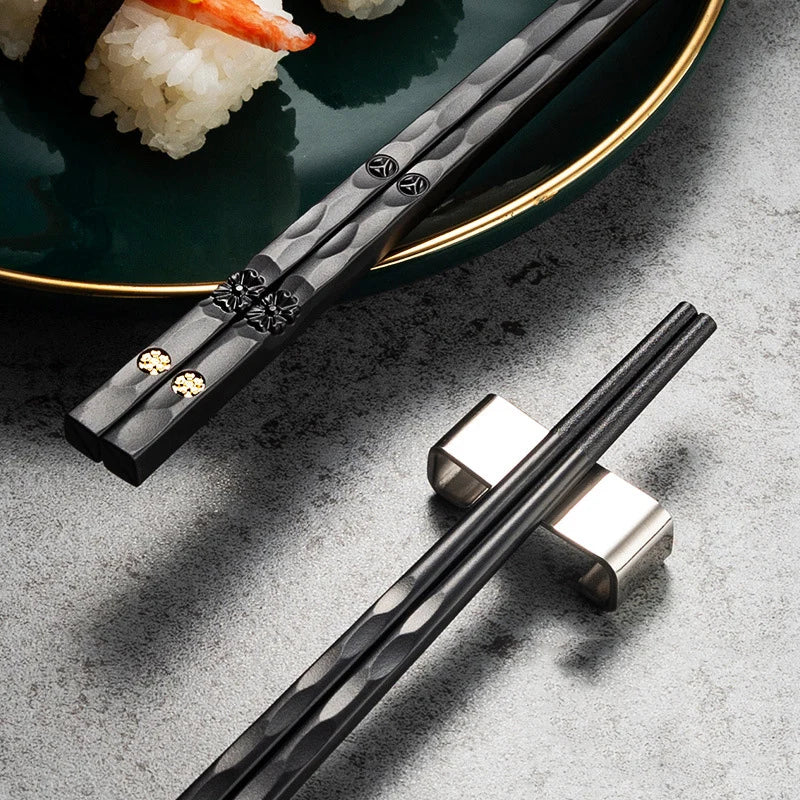 5 Pairs Non-slip Reusable Chopsticks Set Korean Food Sushi Sticks Chopsticks Alloy Chopsticks For Hotel Restaurant Kitchen